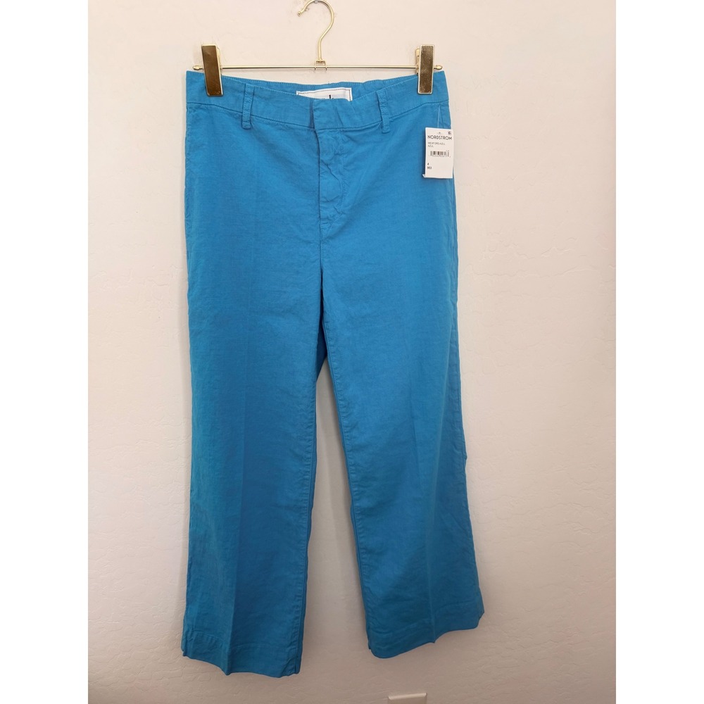 Frank & Eileen Wexford Azul Blue Cotton & Flax Linen Wide Leg Pants Size 4 NEW